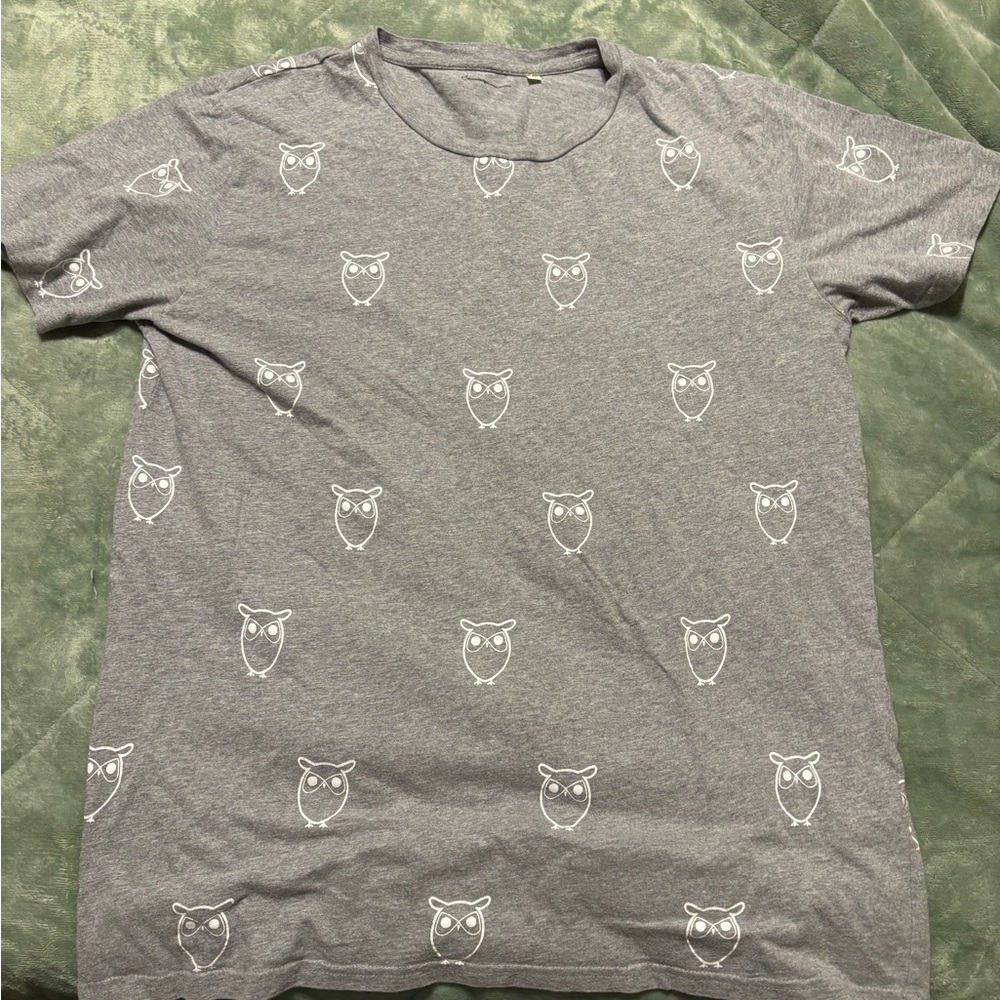 Men's Gray Short Sleeve Tee with White Owl Motif #7